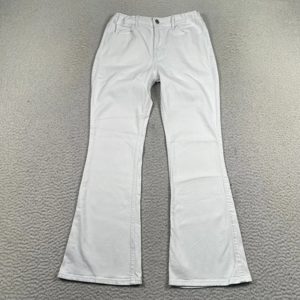 Abercrombie Kids Jeans Girls 17/18 Short High‎ Rise Flare Stretch Denim White